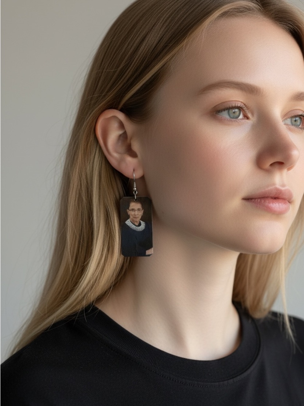 10/23 Black Rectangular Photo Drop Earrings - Novelty Men's Accessory